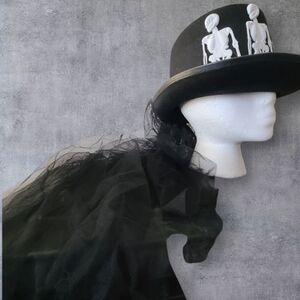 Steampunk Skeleton blk Top Hat W/ Long Veil Adult o/s